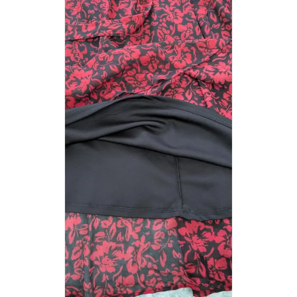 Torrid Black Red Midi Dress 00 Large V Neck sheer Balloon Sleeve Pockets - Picture 12 of 14